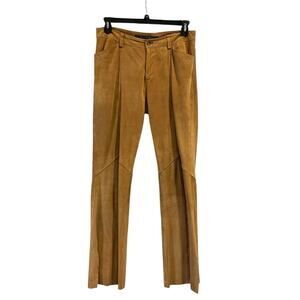 Vintage Y2K DKNY Suede leather pants Flare Tan slit ankle trousers, Size 10